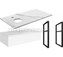 Тумба под раковину со столешницей DIWO Элиста 100 отверстие слева, белая, белый мрамор