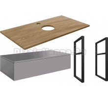 Тумба под раковину со столешницей DIWO Элиста 100 отверстие по центру, антрацит, светлое дерево