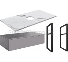 Тумба под раковину со столешницей DIWO Элиста 100 отверстие по центру, антрацит, белый мрамор