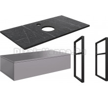 Тумба под раковину со столешницей DIWO Элиста 100 отверстие по центру, антрацит, черный мрамор
