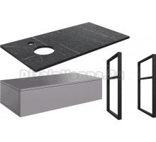 Тумба под раковину со столешницей DIWO Элиста 100 отверстие слева, антрацит, черный мрамор