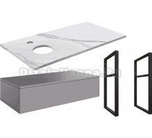 Тумба под раковину со столешницей DIWO Элиста 100 отверстие слева, антрацит, белый мрамор