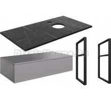 Тумба под раковину со столешницей DIWO Элиста 100 отверстие справа, антрацит, черный мрамор