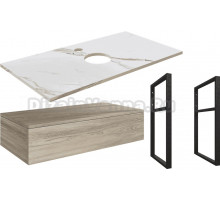 Тумба под раковину со столешницей DIWO Элиста 100 отверстие по центру, светлое дерево, белый мрамор