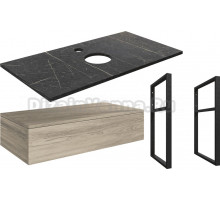 Тумба под раковину со столешницей DIWO Элиста 100 отверстие по центру, светлое дерево, черный мрамор