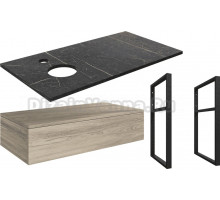 Тумба под раковину со столешницей DIWO Элиста 100 отверстие слева, светлое дерево, черный мрамор