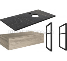 Тумба под раковину со столешницей DIWO Элиста 100 отверстие справа, светлое дерево, черный мрамор