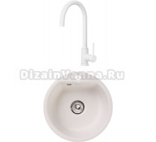 Комплект Мойка кухонная GranFest Smart SM 435 белый + Смеситель Roca Etna 5A7B09B00 для кухонной мойки, белый