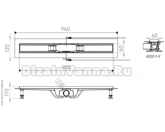Душевой лоток CK DRAIN AQPL10-90 Cube 90 см, с сухим затвором, из нержавеющей стали, с решеткой, прямоугольный