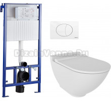 Комплект Унитаз подвесной STWORKI Rotenburg WH52 безободковый + Система инсталляции для унитазов STWORKI 510163 + кнопка смыва