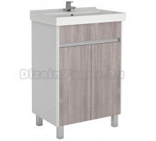 Тумба с раковиной Домино Uno 60 дуб серый, белая