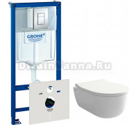 Комплект Унитаз подвесной Bocchi V-Tondo 1417-001-0129 белый глянцевый, тонкая крышка с микролифтом + Система инсталляции для унитазов Grohe Rapid SL 38775001 4 в 1 с кнопкой смыва
