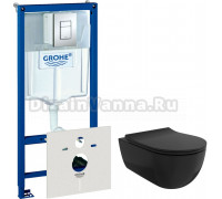 Комплект Унитаз подвесной Bocchi V-Tondo 1416-004-0129 черный матовый, с крышкой A0336-004 с микролифтом + Система инсталляции для унитазов Grohe Rapid SL 38775001 4 в 1 с кнопкой смыва