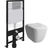 Комплект Унитаз подвесной VitrA Shift 7742B003-0075 безободковый, с микролифтом + Система инсталляции для унитазов EWRIKA ProLT 0026-2020 + Кнопка смыва EWRIKA 0051 хром