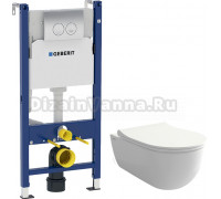 Комплект Унитаз подвесной Bocchi V-Tondo 1417-001-0129 белый глянцевый, тонкая крышка с микролифтом + Система инсталляции для унитазов Geberit UP100 458.124.21.1S с кнопкой смыва хром