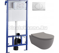 Комплект Унитаз подвесной Bocchi V-Tondo 1416-006-0129 тонкая крышка с микролифтом, серый матовый + Система инсталляции для унитазов STWORKI 510163 + Кнопка смыва STWORKI 230823 хром матовый