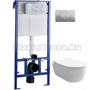 Комплект Унитаз подвесной Bocchi V-Tondo 1417-001-0129 тонкая крышка с микролифтом, белый глянцевый + Система инсталляции для унитазов STWORKI 510162 + Кнопка смыва STWORKI 230822 хром глянцевый