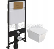 Комплект Унитаз подвесной STWORKI Хадстен SETK3304-0616-001-1-6000 с микролифтом + Система инсталляции для унитазов EWRIKA ProLT 0026-2020 с кнопкой смыва 0043 золото матовое