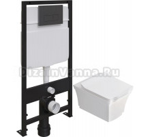 Комплект Унитаз подвесной STWORKI Хадстен SETK3304-0616-001-1-6000 с микролифтом + Система инсталляции для унитазов EWRIKA ProLT 0026-2020 с кнопкой смыва 0044 черной матовой