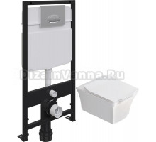 Комплект Унитаз подвесной STWORKI Хадстен SETK3304-0616-001-1-6000 с микролифтом + Система инсталляции для унитазов EWRIKA ProLT 0026-2020 с кнопкой смыва 0051 хром