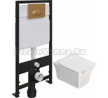 Комплект Унитаз подвесной STWORKI Хадстен SETK3304-0616-001-1-6000 с микролифтом + Система инсталляции для унитазов EWRIKA ProLT 0026-2020 с кнопкой смыва 0053 золото матовое