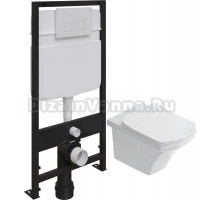 Комплект Унитаз подвесной STWORKI Хальмстад SETK2804-0606-001-1-6000 с микролифтом + Система инсталляции для унитазов EWRIKA ProLT 0026-2020 с кнопкой смыва 0042 белой матовой