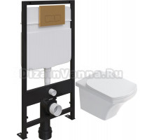 Комплект Унитаз подвесной STWORKI Хальмстад SETK2804-0606-001-1-6000 с микролифтом + Система инсталляции для унитазов EWRIKA ProLT 0026-2020 с кнопкой смыва 0043 золото матовое