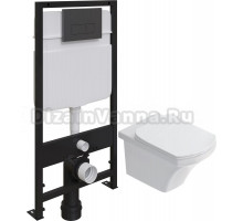 Комплект Унитаз подвесной STWORKI Хальмстад SETK2804-0606-001-1-6000 с микролифтом + Система инсталляции для унитазов EWRIKA ProLT 0026-2020 с кнопкой смыва 0044 черной матовой