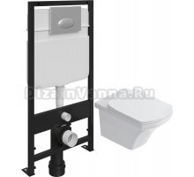 Комплект Унитаз подвесной STWORKI Хальмстад SETK2804-0606-001-1-6000 с микролифтом + Система инсталляции для унитазов EWRIKA ProLT 0026-2020 с кнопкой смыва 0050 хром матовый