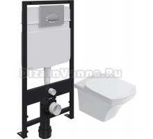 Комплект Унитаз подвесной STWORKI Хальмстад SETK2804-0606-001-1-6000 с микролифтом + Система инсталляции для унитазов EWRIKA ProLT 0026-2020 с кнопкой смыва 0051 хром