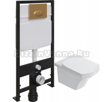 Комплект Унитаз подвесной STWORKI Хальмстад SETK2804-0606-001-1-6000 с микролифтом + Система инсталляции для унитазов EWRIKA ProLT 0026-2020 с кнопкой смыва 0053 золото матовое