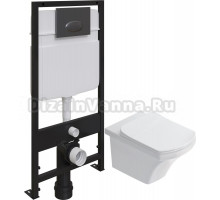 Комплект Унитаз подвесной STWORKI Хальмстад SETK2804-0606-001-1-6000 с микролифтом + Система инсталляции для унитазов EWRIKA ProLT 0026-2020 с кнопкой смыва 0054 черной матовой