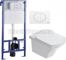 Комплект Унитаз подвесной STWORKI Хальмстад SETK2804-0606-001-1-6000 с микролифтом + Система инсталляции для унитазов STWORKI 510163 с кнопкой смыва 230824 белой