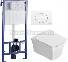Комплект Унитаз подвесной STWORKI Хадстен SETK3304-0616-001-1-6000 с микролифтом + Система инсталляции для унитазов STWORKI 510163 с кнопкой смыва 230824 белой