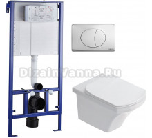 Комплект Унитаз подвесной STWORKI Хальмстад SETK2804-0606-001-1-6000 с микролифтом + Система инсталляции для унитазов STWORKI 510162 с кнопкой смыва 230823 хром матовый