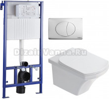 Комплект Унитаз подвесной STWORKI Хальмстад SETK2804-0606-001-1-6000 с микролифтом + Система инсталляции для унитазов STWORKI 510163 с кнопкой смыва 230823 хром матовый