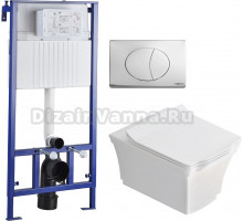 Комплект Унитаз подвесной STWORKI Хадстен SETK3304-0616-001-1-6000 с микролифтом + Система инсталляции для унитазов STWORKI 510163 с кнопкой смыва 230823 хром матовый