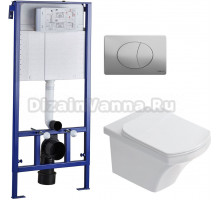 Комплект Унитаз подвесной STWORKI Хальмстад SETK2804-0606-001-1-6000 с микролифтом + Система инсталляции для унитазов STWORKI 510162 с кнопкой смыва 230822 хром глянцевый