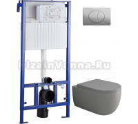 Комплект Унитаз подвесной Bocchi V-Tondo 1416-006-0129 с микролифтом, серый матовый + Система инсталляции для унитазов STWORKI 510163 + Кнопка смыва STWORKI 230823 хром матовый
