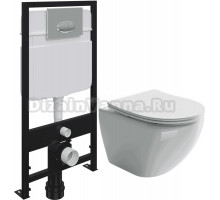 Комплект Унитаз подвесной Ceramica Nova Metropol CN4002 безободковый, с микролифтом + Система инсталляции для унитазов EWRIKA ProLT 0026-2020 + Кнопка смыва EWRIKA 0051 хром