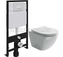 Комплект Унитаз подвесной Ceramica Nova Metropol CN4002 безободковый, с микролифтом + Система инсталляции для унитазов EWRIKA ProLT 0026-2020 + Кнопка смыва EWRIKA 0052 белая