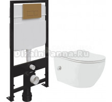 Комплект Унитаз подвесной beWash Bogen 88343601 с микролифтом + Система инсталляции для унитазов EWRIKA ProLT 0026-2020 + Кнопка смыва EWRIKA 0043 золото матовое