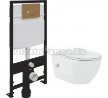 Комплект Унитаз подвесной beWash Bogen 88343601 с микролифтом + Система инсталляции для унитазов EWRIKA ProLT 0026-2020 + Кнопка смыва EWRIKA 0053 золото матовое