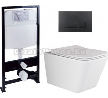 Комплект Унитаз подвесной Ceramica Nova Metric Rimless CN3007 с микролифтом, безободковый + Система инсталляции EWRIKA ProLT 0026-2020 + Кнопка смыва EWRIKA 0044 черная матовая