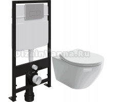 Комплект Унитаз подвесной Ceramica Nova Pearl CN8001 с микролифтом + Система инсталляции для унитазов EWRIKA ProLT 0026-2020 + Кнопка смыва EWRIKA 0040 хром матовый