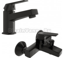 Комплект для раковины Смеситель для раковины DIWO Смоленск SM-02b черный + Смеситель для ванны с душем DIWO Смоленск SM-03b черный, однорычажный, нас