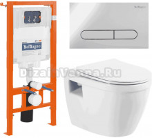 Комплект Унитаз подвесной BelBagno Loto BB070CHR/SC безободковый, с микролифтом + Система инсталляции для унитазов BelBagno BB002-80 с кнопкой смыва BB005-PR-CH