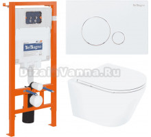 Комплект Унитаз подвесной BelBagno Tre BB8001CHR/SC безободковый, с микролифтом + Система инсталляции для унитазов BelBagno BB002-80 с кнопкой смыва BB014-SR-Bianco
