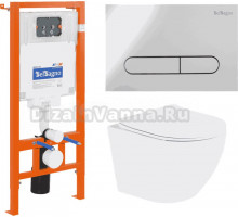 Комплект Унитаз подвесной BelBagno Uno BB3105CHR/SC безободковый, с микролифтом + Система инсталляции для унитазов BelBagno BB002-80 с кнопкой смыва BB005-PR-CH