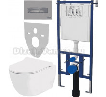 Комплект Унитаз подвесной Seramiksan Hill A031161H безободковый, с микролифтом + Система инсталляции для унитазов DIWO 4501 + Кнопка смыва DIWO 7321 хром матовый